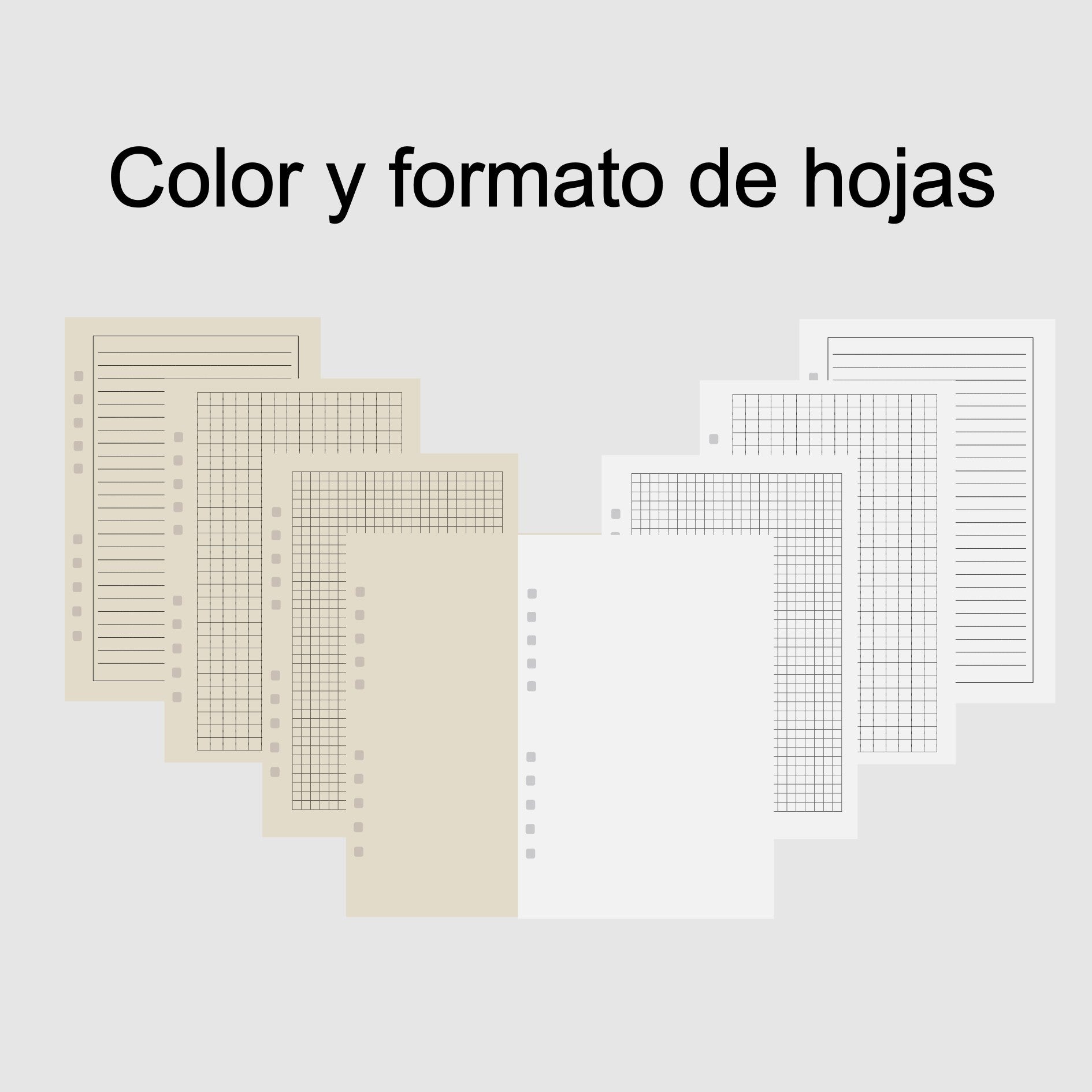 Formatos y colores de hojas disponibles
