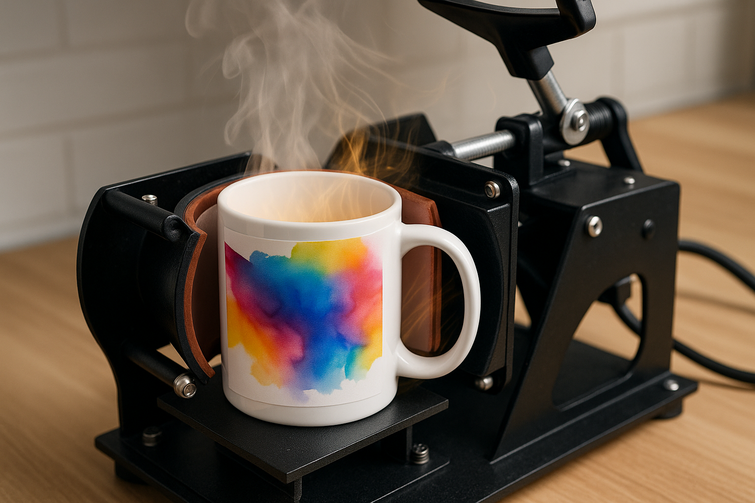 una taza de 11oz siendo sublimada
